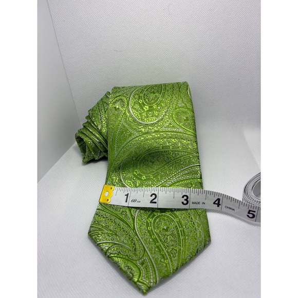 Stafford Performance Mens Silk Tie Green Paisley Woven Handmade Classic Necktie - Picture 3 of 7